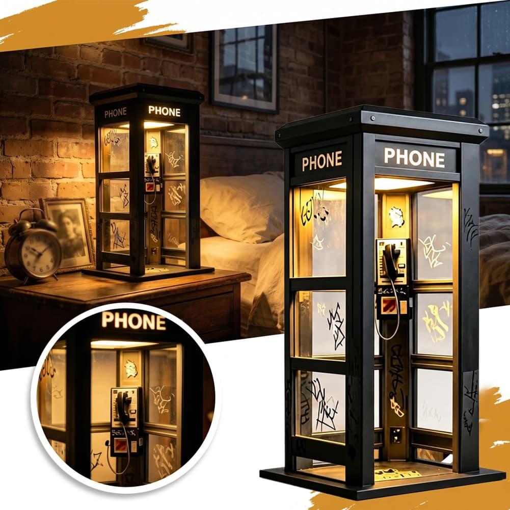 Model Kit Led - โคมไฟตั้งโต๊ะรูปตู้โทรศัพท์กราฟฟิตี้สไตล์เรโทร ตู้โทรศัพท์ลอนดอนขนาดเล็ก ไฟ LED สำหรับตกแต่งห้องนอน ของขวัญ