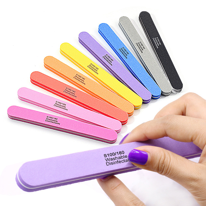 Sanding Stick Set - 10 ชิ้น/ล็อตไฟล์เล็บมืออาชีพ 100/180 ล้างทำความสะอาดได้ Nail Art